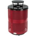 Global Equipment Outdoor Perforated Steel Trash Can W/Rain Bonnet Lid   Base, 36 Gallon, Red 261927RDD